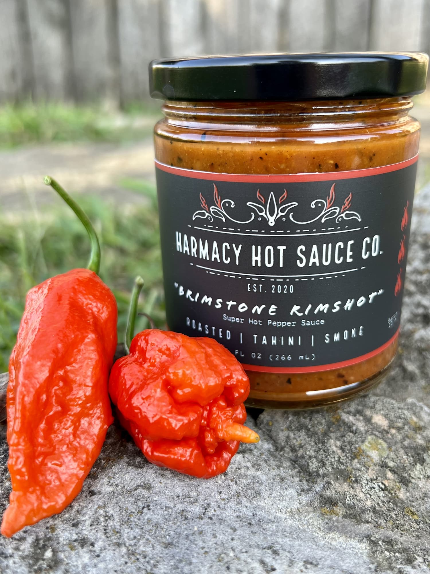 Harmacy Hot Sauce Co. - Brimstone Rimshot - Extra Hot Tahini & Roasted Red Pepper Sauce (9oz) - FishNook Tinned Seafood Co.