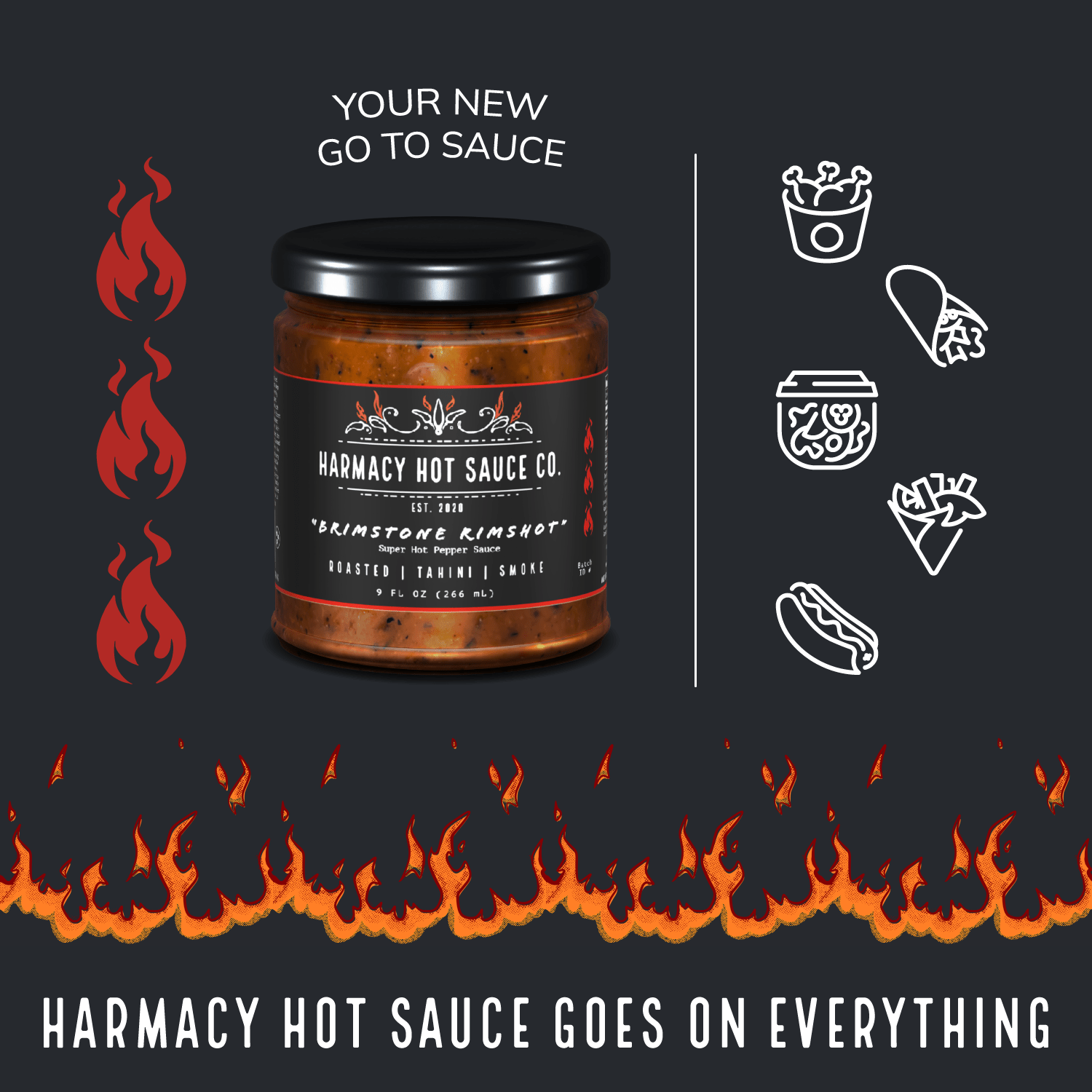 Harmacy Hot Sauce Co. - Brimstone Rimshot - Extra Hot Tahini & Roasted Red Pepper Sauce (9oz) - FishNook Tinned Seafood Co.