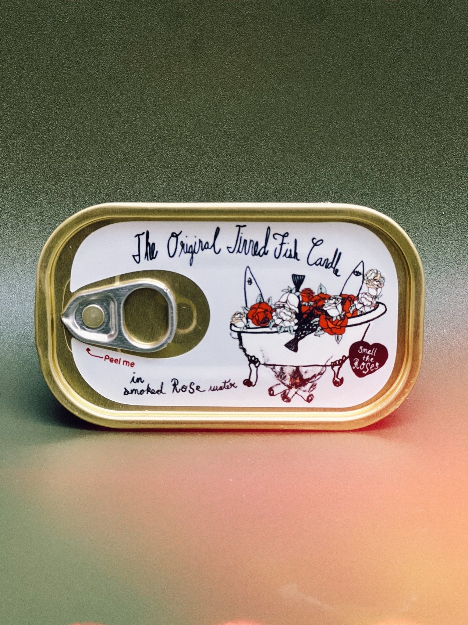 Tinned Candle - Tinned Fish Candle - Smoked Rose Water (Roses and Campfire Scented) - FishNook Tinned Seafood Co.