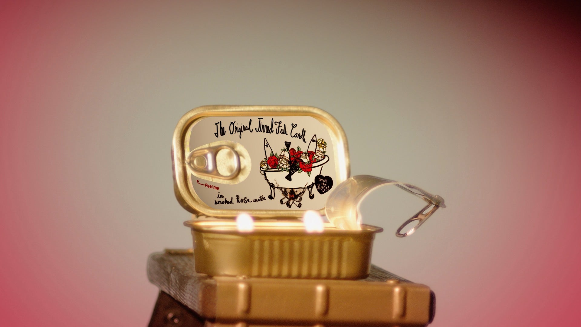 Tinned Candle - Tinned Fish Candle - Smoked Rose Water (Roses and Campfire Scented) - FishNook Tinned Seafood Co.