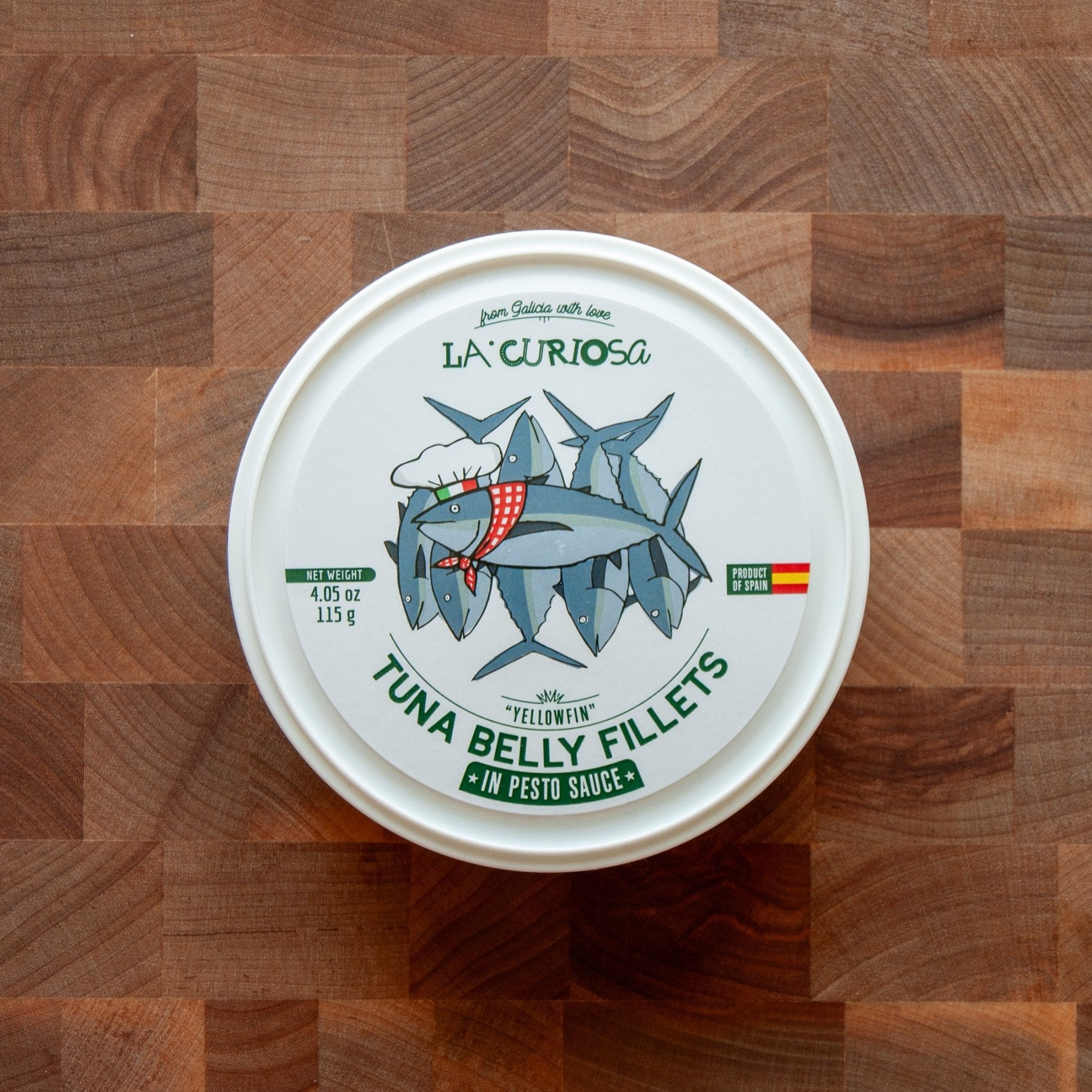 La Curiosa - Yellowfin Tuna Belly in Pesto Sauce - FishNook Tinned Seafood Co.
