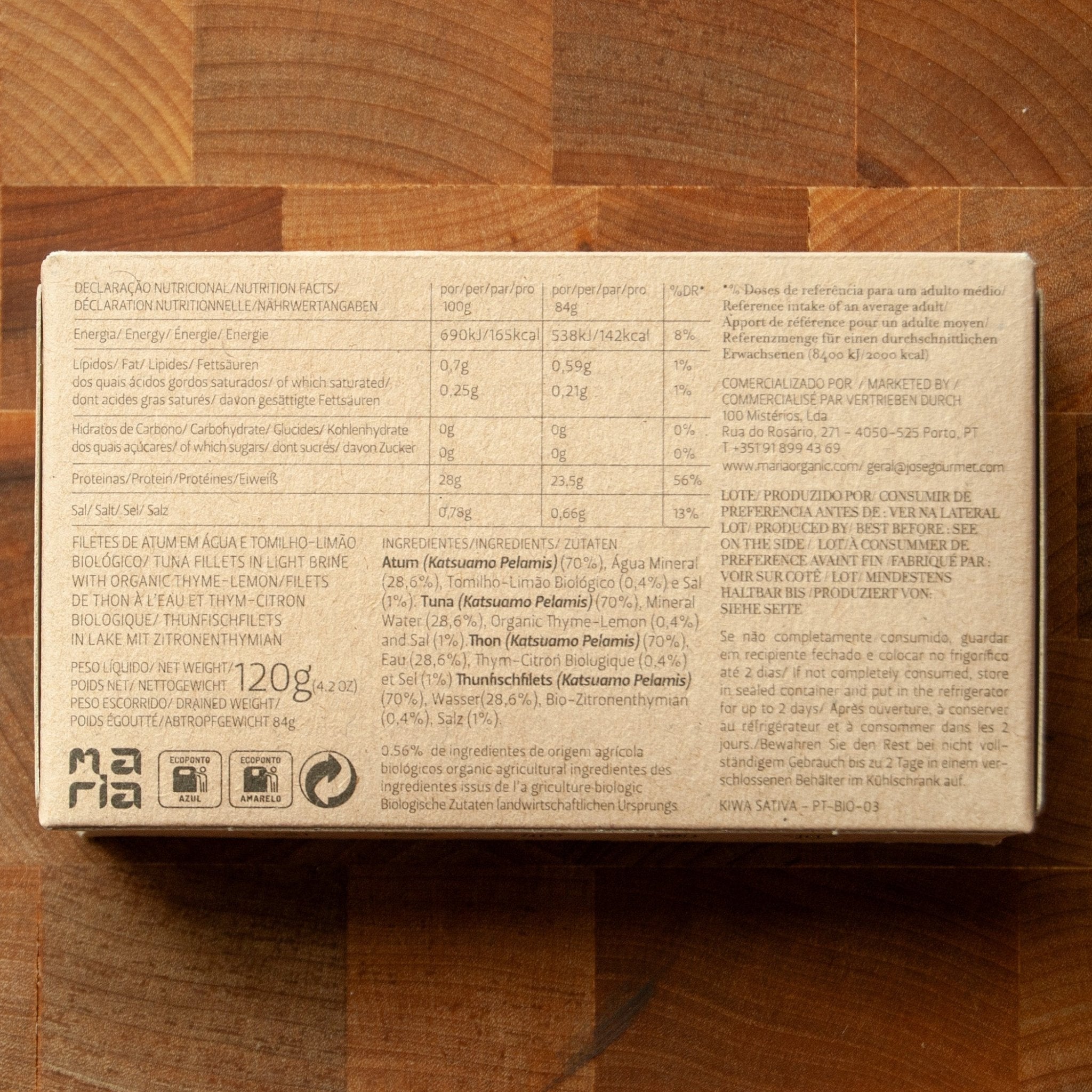 Maria Organic - Tuna Fillets in Light Brine w/ Lemon - Thyme - FishNook Tinned Seafood Co.