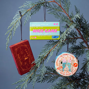 Holiday Tree with Nice Cans, Maruxaina, and Gueyu Mar tins as the centerpiece