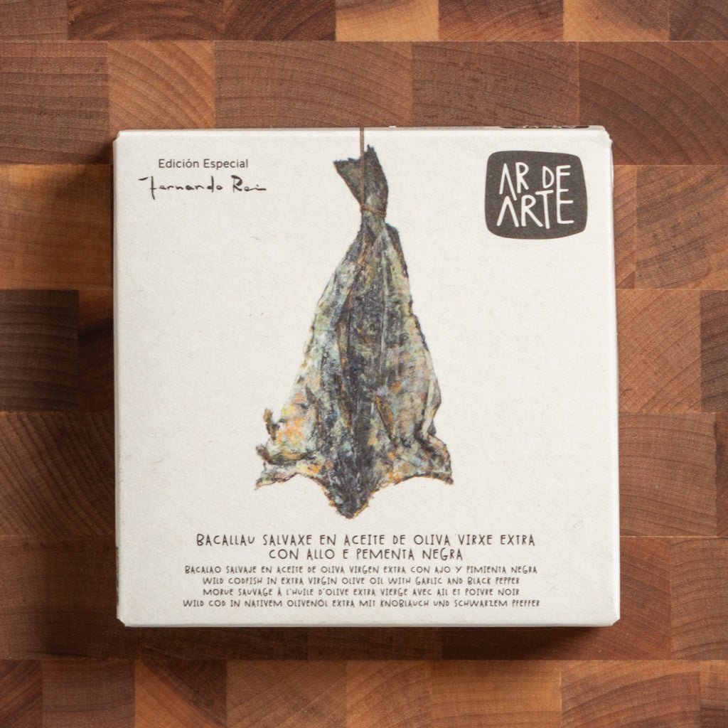 Ar de Arte Wild Cod in Olive Oil with Garlic & Black Peppercorns - FishNook Tinned Seafood Co.