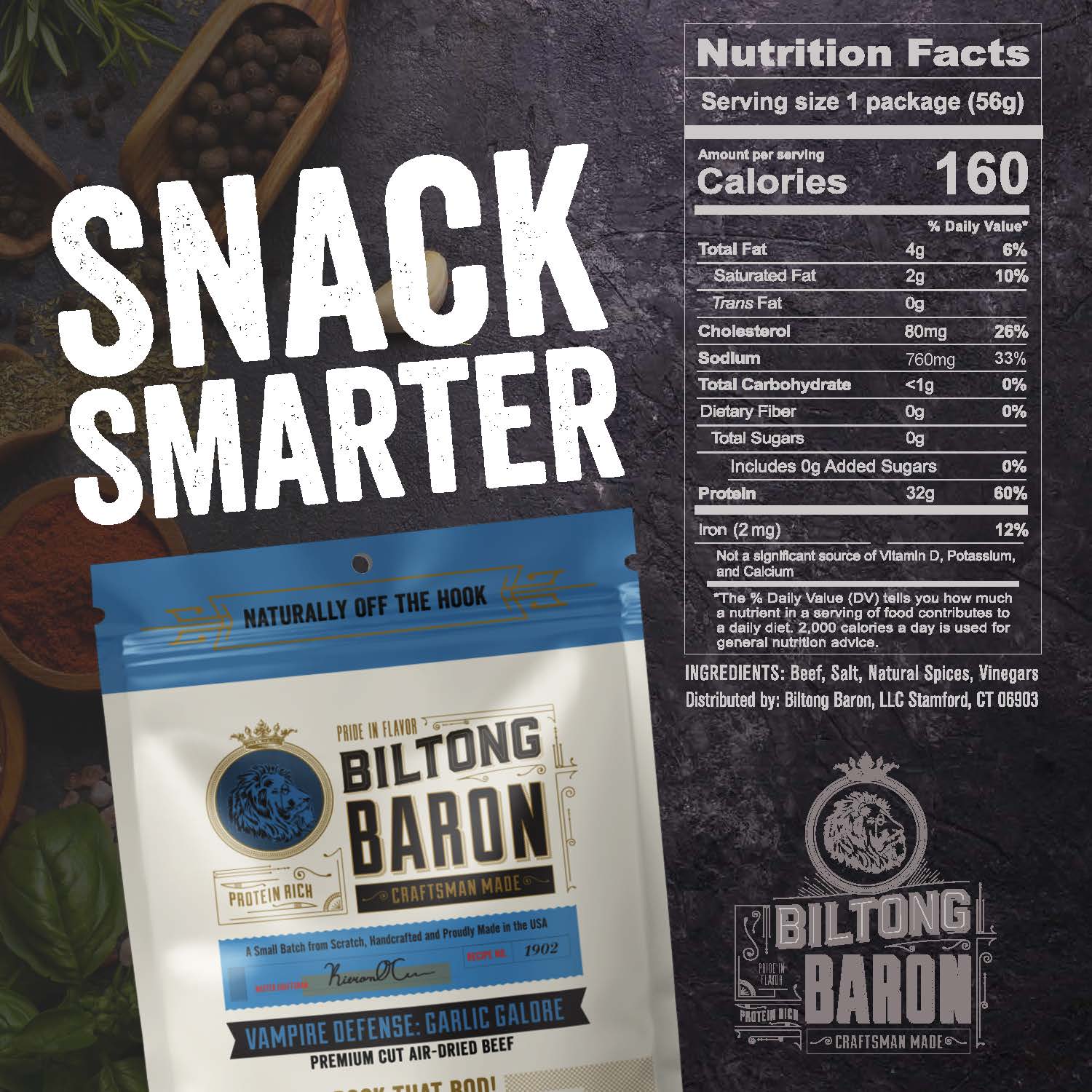 Biltong Baron - Vampire Defense: Garlic Galore Biltong - FishNook Tinned Seafood Co.