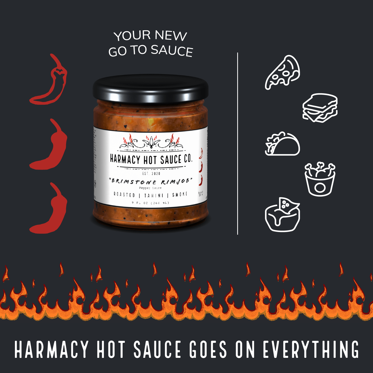 Harmacy Hot Sauce Co. - Brimstone Rimjob - Tahini & Roasted Red Pepper Sauce (9oz) - FishNook Tinned Seafood Co.