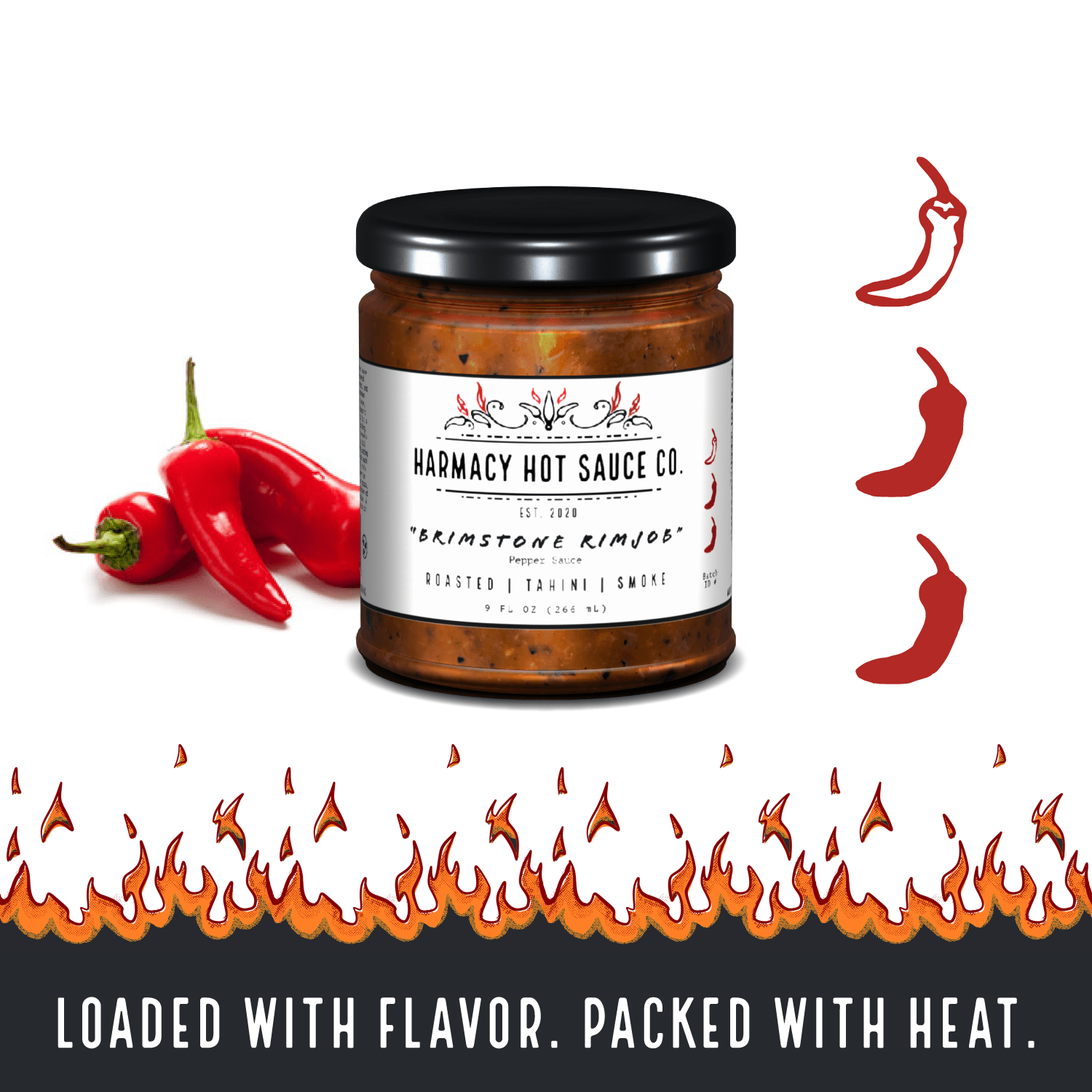 Harmacy Hot Sauce Co. - Brimstone Rimjob - Tahini & Roasted Red Pepper Sauce (9oz) - FishNook Tinned Seafood Co.