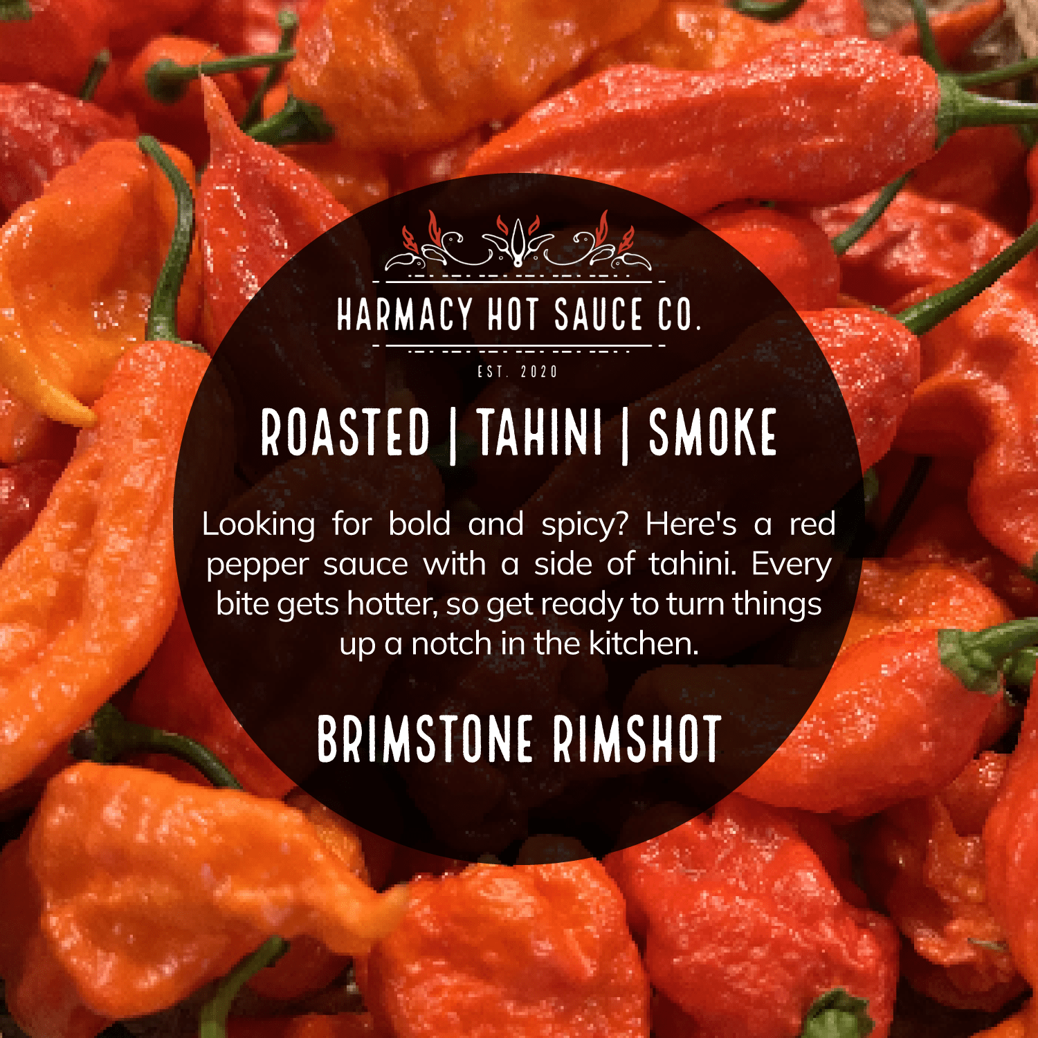 Harmacy Hot Sauce Co. - Brimstone Rimshot - Extra Hot Tahini & Roasted Red Pepper Sauce (9oz) - FishNook Tinned Seafood Co.