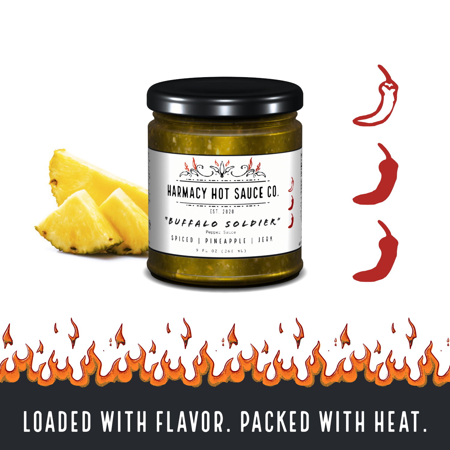 Harmacy Hot Sauce Co. - Buffalo Soldier - Grilled Pineapple Jerk Sauce (9oz) - FishNook Tinned Seafood Co.