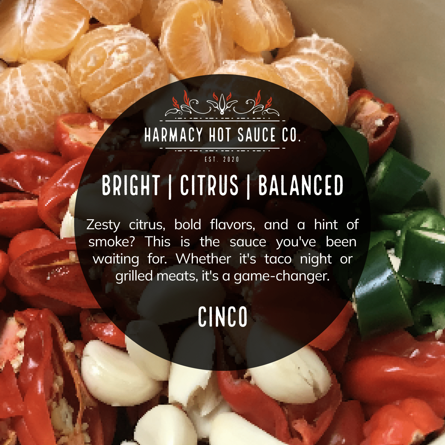 Harmacy Hot Sauce Co. - Cinco - Tomatillo & Clementine Pepper Sauce (9oz) - FishNook Tinned Seafood Co.