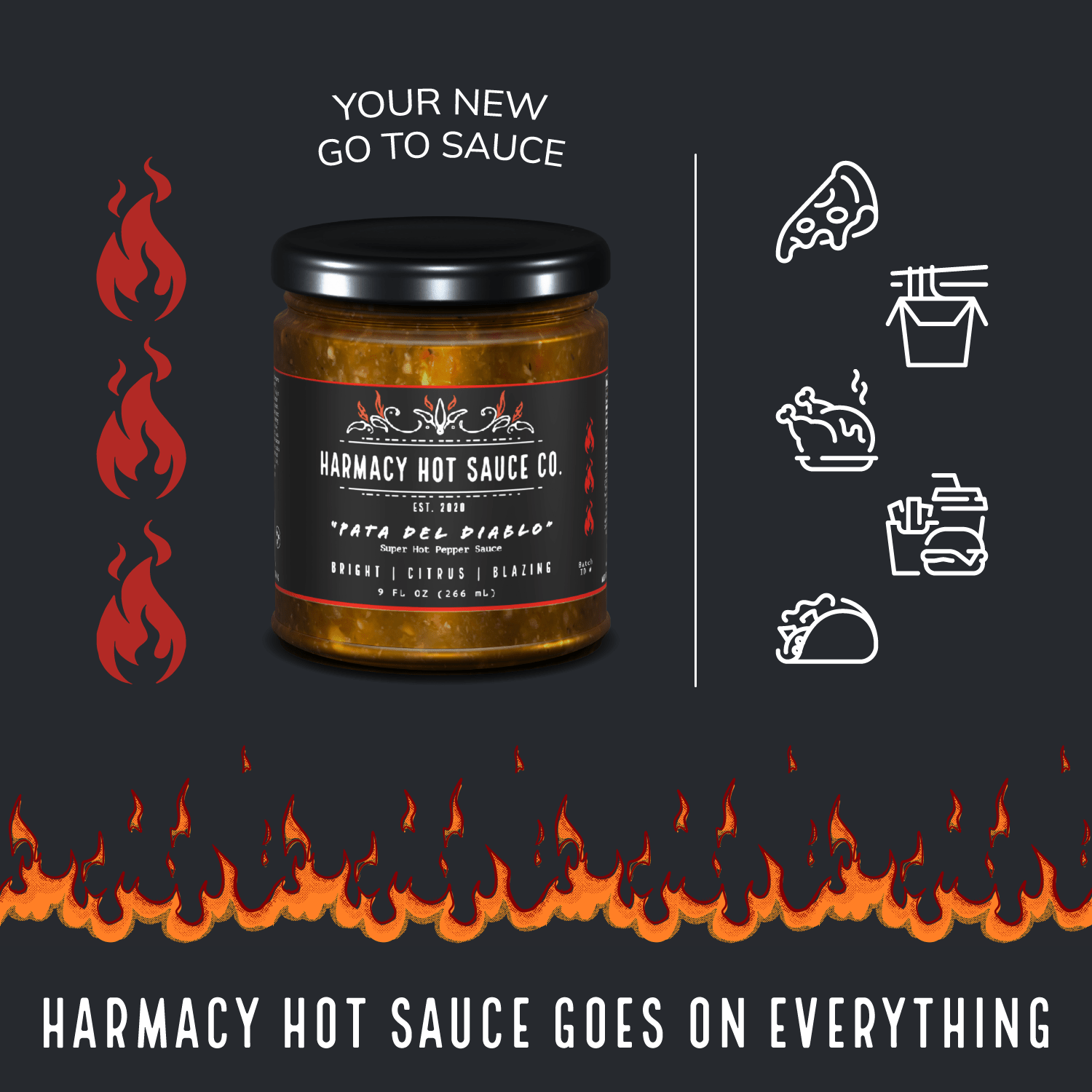Harmacy Hot Sauce Co. - Pata del Diablo - Extra Hot Tomatillo & Clementine Pepper Sauce (9oz) - FishNook Tinned Seafood Co.