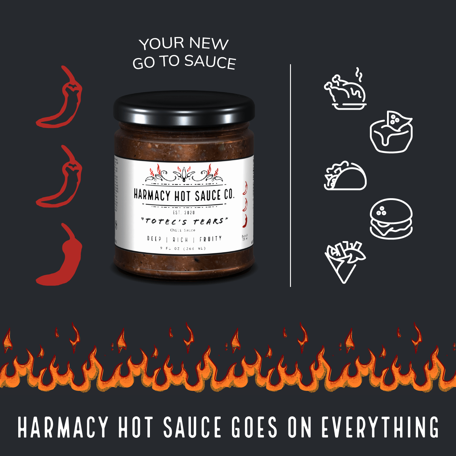 Harmacy Hot Sauce Co. - Totec's Tears - Dried Chili & Plum Pepper Sauce (9oz) - FishNook Tinned Seafood Co.