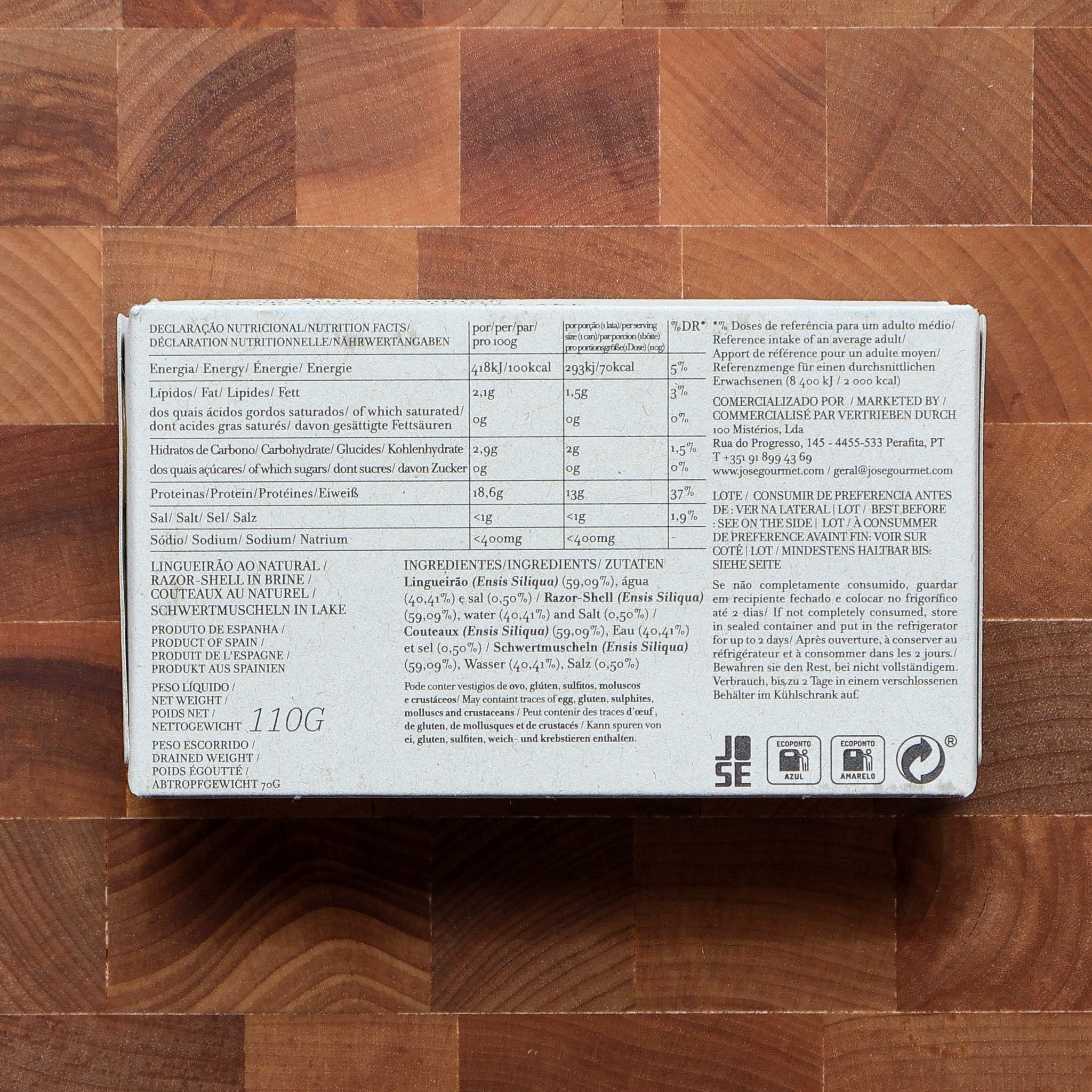Jose Gourmet - Razor Clams in Brine 6/8 - FishNook Tinned Seafood Co.