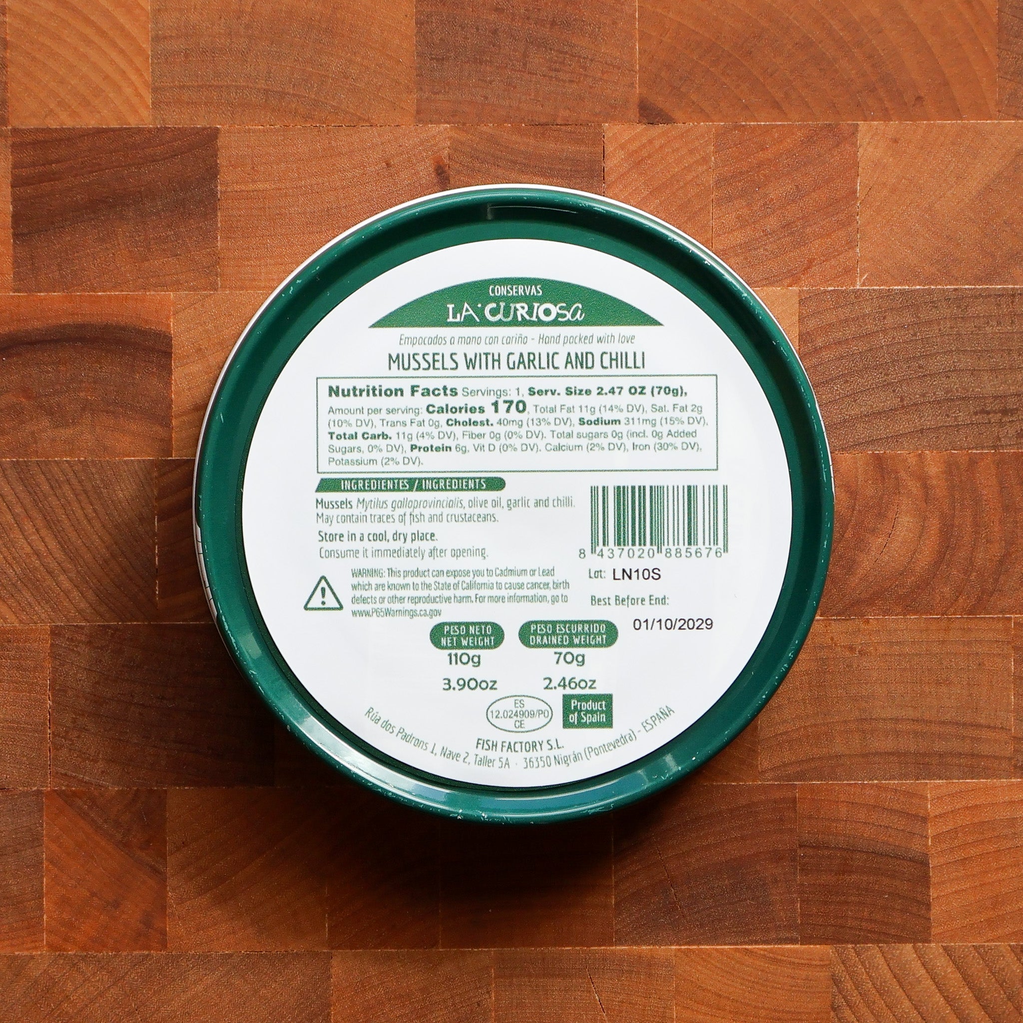 La Curiosa - 12/16 Mussels in Olive Oil w/ Garlic & Chili - FishNook Tinned Seafood Co.