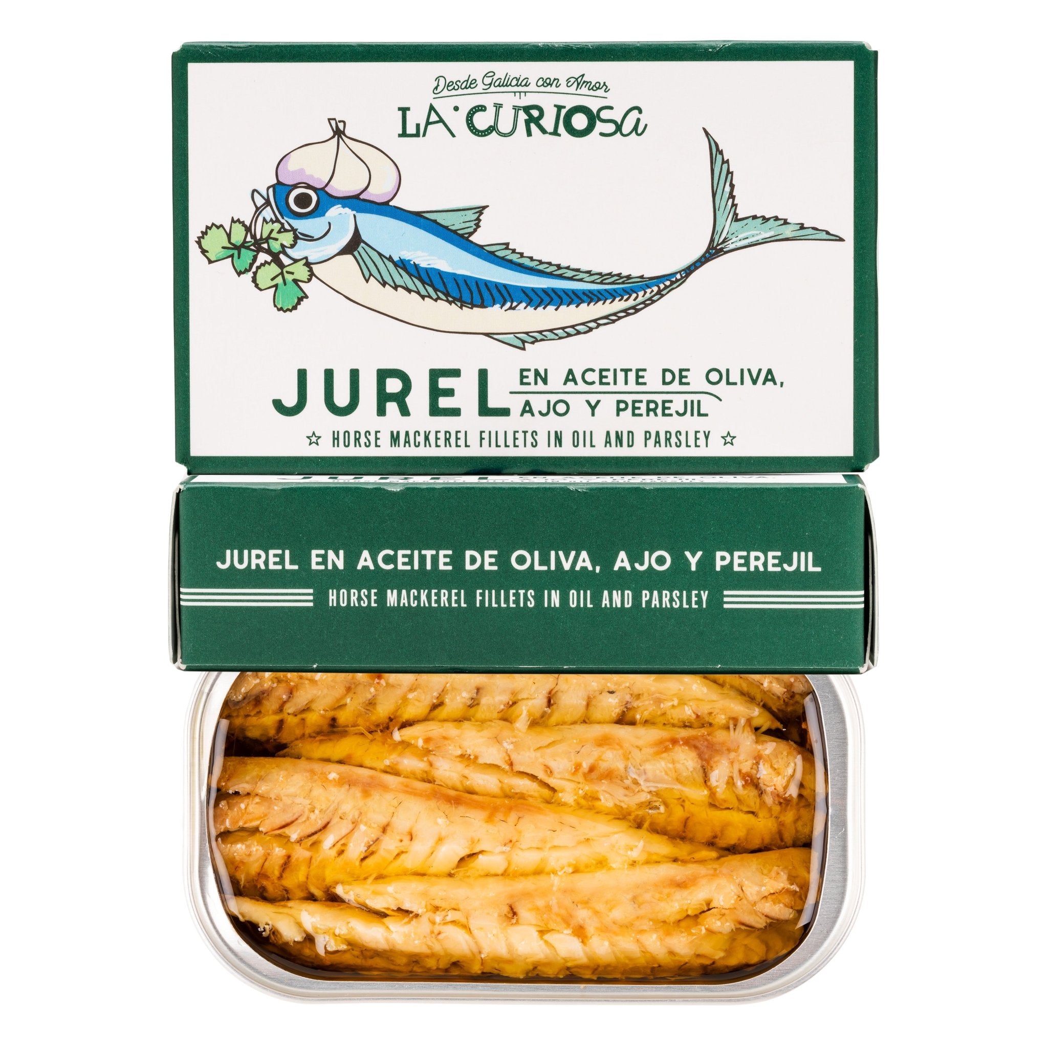 La Curiosa - Horse Mackerel Fillets in Olive Oil w/ Garlic & Parsley - FishNook Tinned Seafood Co.