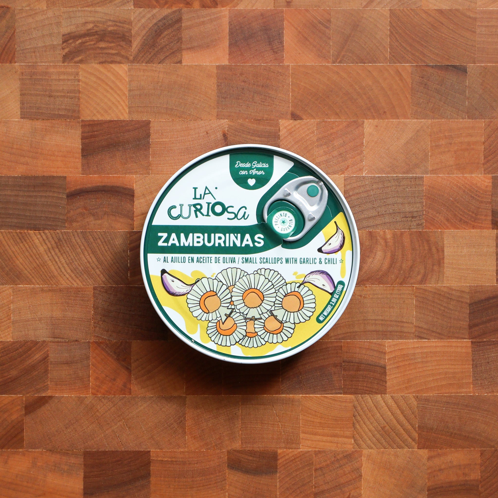 La Curiosa - Small Scallops in Olive Oil w/ Garlic & Chili - FishNook Tinned Seafood Co.