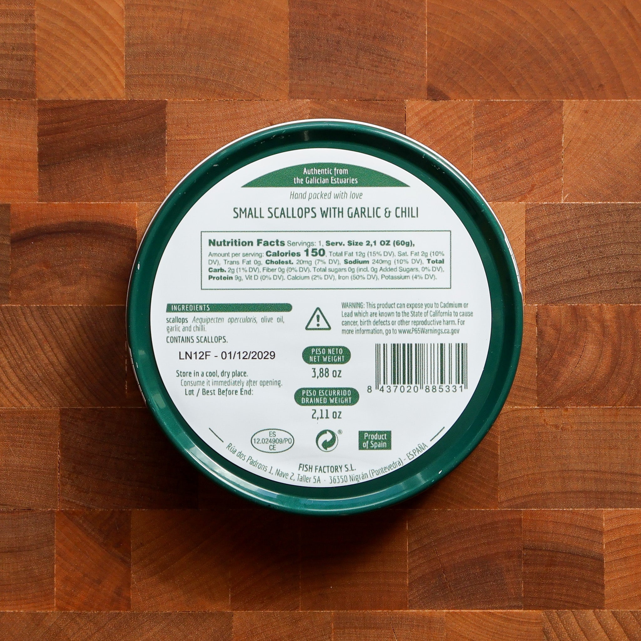 La Curiosa - Small Scallops in Olive Oil w/ Garlic & Chili - FishNook Tinned Seafood Co.