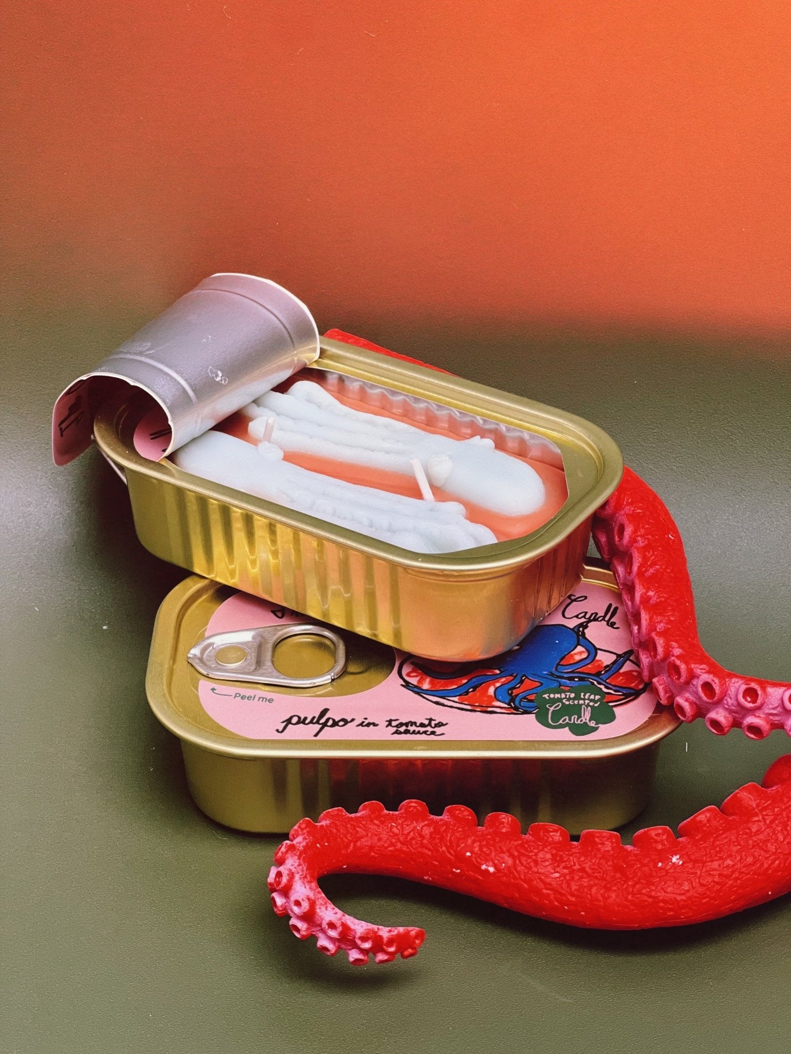 Tinned Candle - Tinned Fish Candle - Pulpo in Tomato Sauce (Tomato Leaf Scented) - FishNook Tinned Seafood Co.