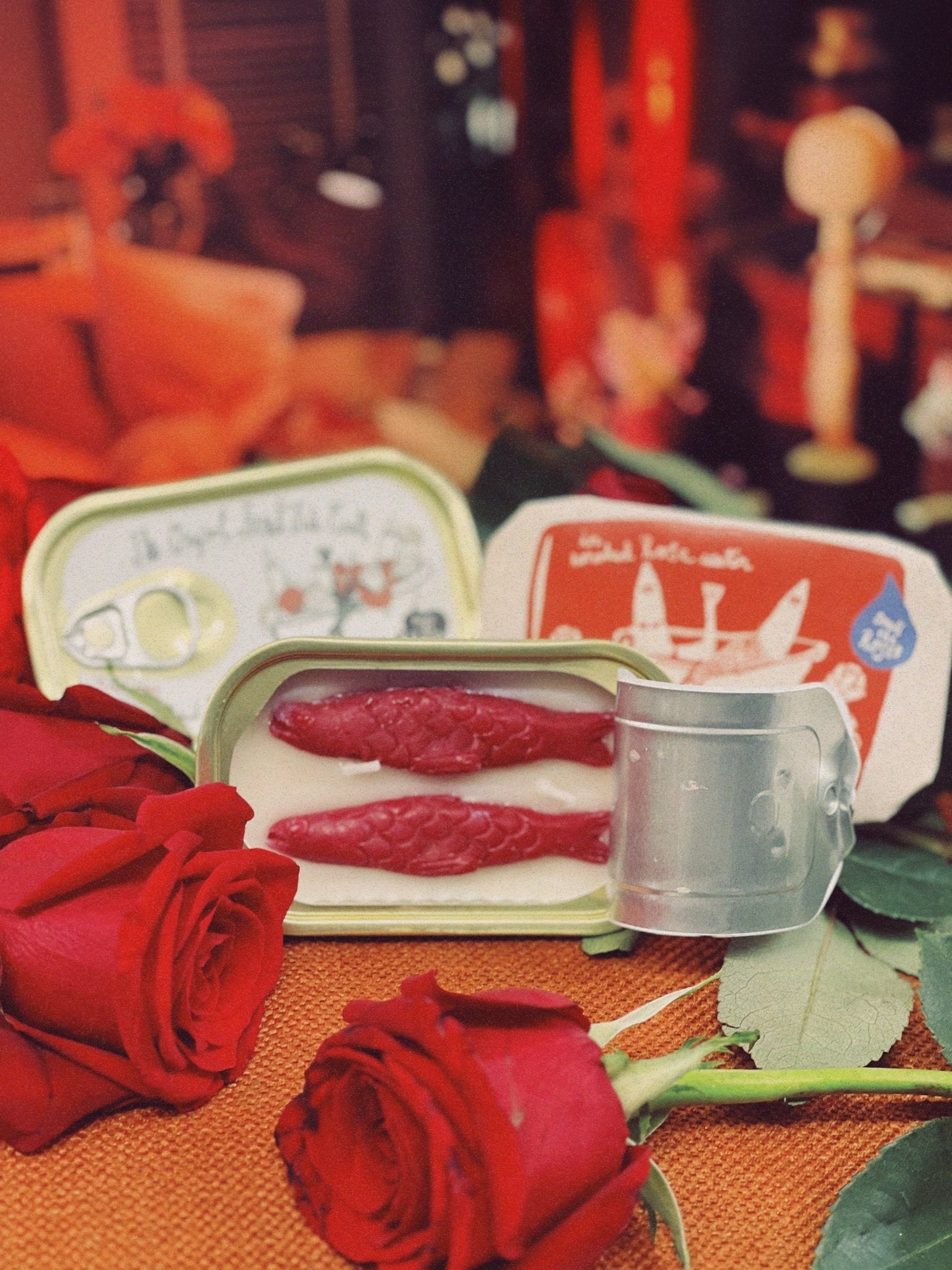 Tinned Candle - Tinned Fish Candle - Smoked Rose Water (Roses and Campfire Scented) - FishNook Tinned Seafood Co.