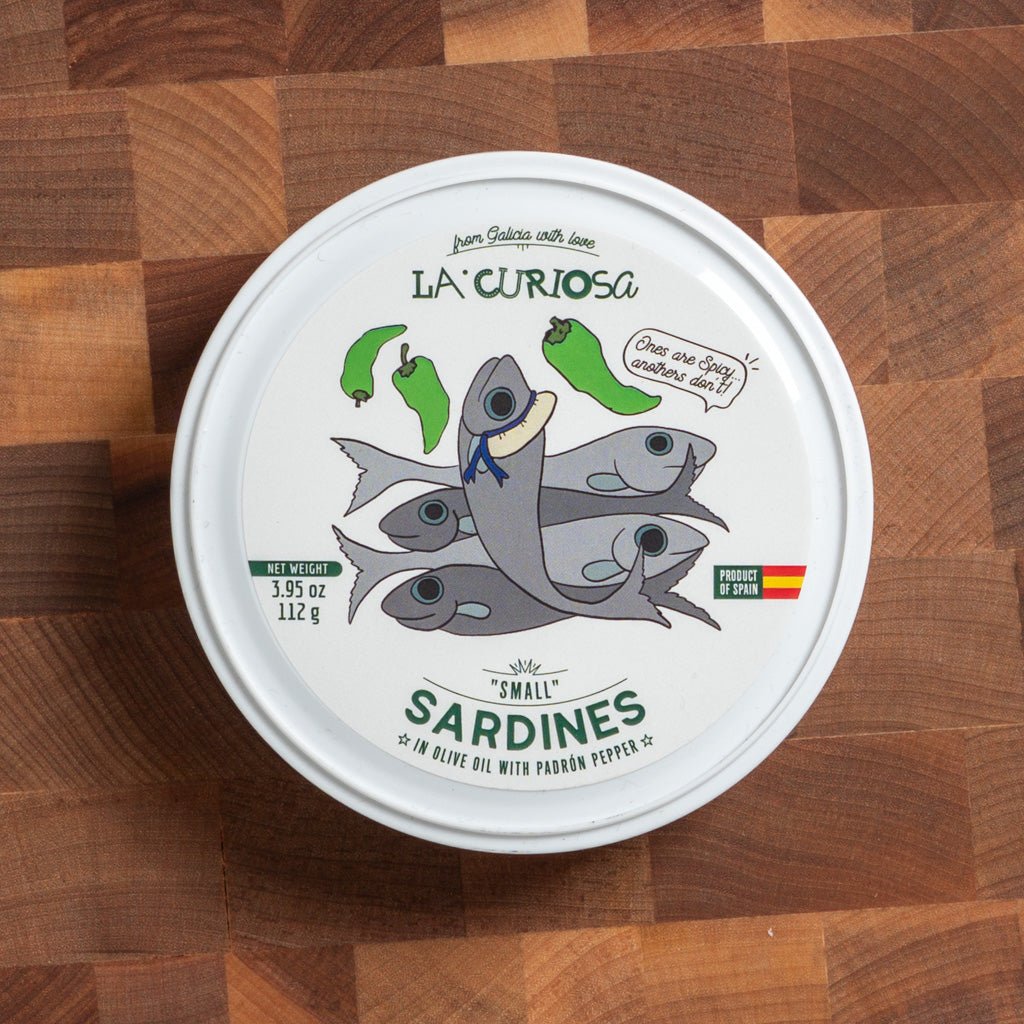 La Curiosa Small Sardines In Olive Oil with Padron Pepper 10/14 - FishNook Tinned Seafood Co.